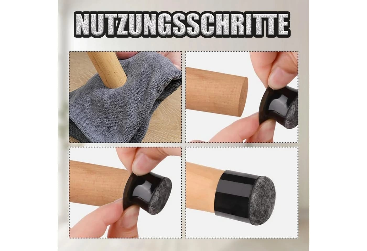 BlingBin 48 Stück Stuhlbeinkappen Rund 15-18 mm Silikon Schwarz - Bild 5