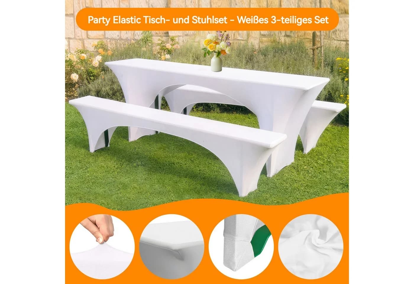BlingBin Hussen-Set Weiß Stretch für Bierzeltgarnitur - Bild 4