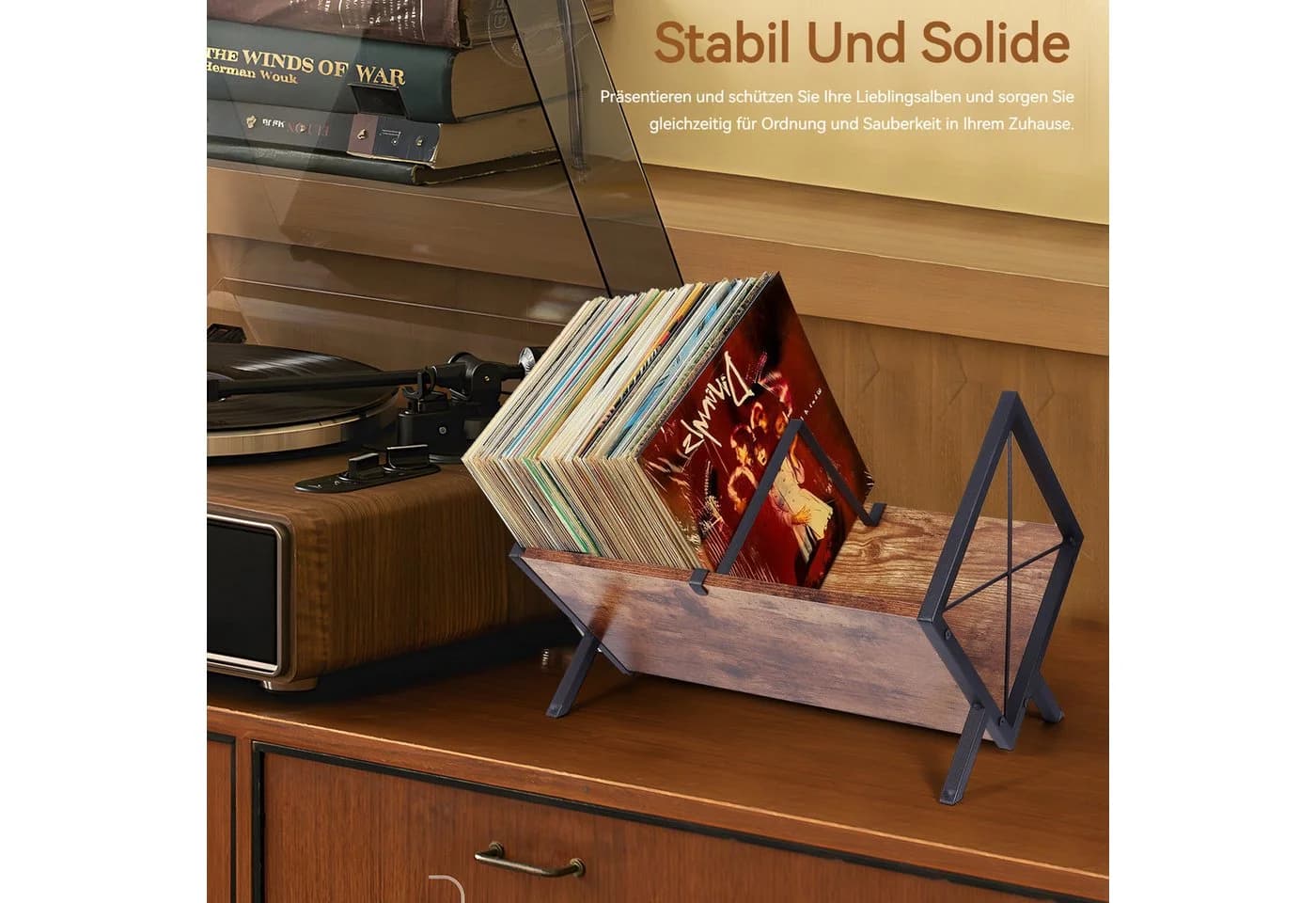 BlingBin Plattenständer Schallplatten Aufbewahrung 80 LPs Vinyl Regal Braun