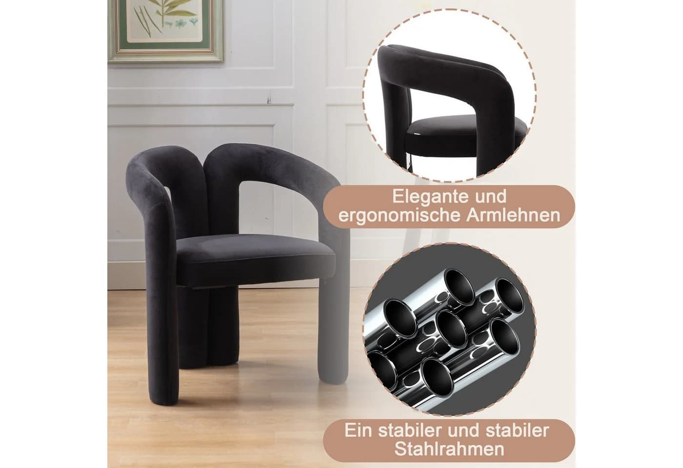 BlingBin Polsterstuhl 2er Set Samt Esszimmerstuhl mit Armlehnen - Bild 4