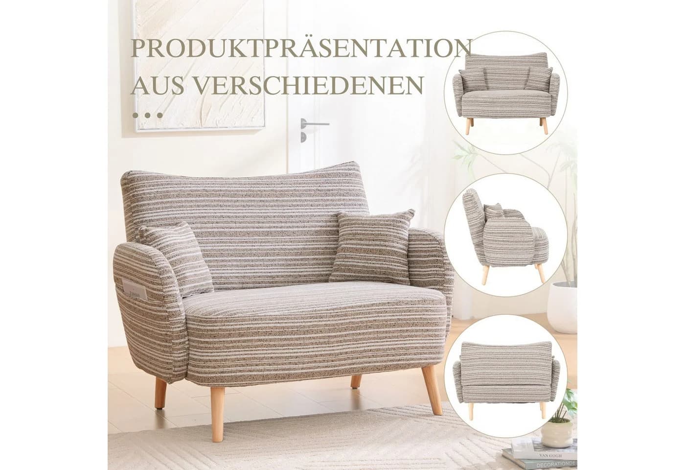 BlingBin 2-Sitzer Polstersofa mit Armlehne, Doppelsofa mit 2 Kissen, Zweisitzer-Sofa, modernes Sofa, für Schlafzimmer, Zimmer, Wohnungen - Bild 4