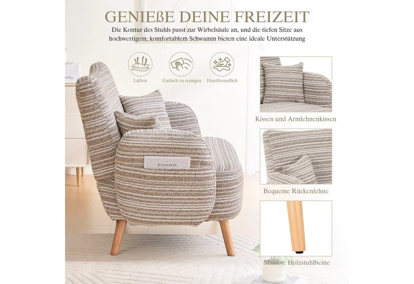 BlingBin 2-Sitzer Polstersofa mit Armlehne, Doppelsofa mit 2 Kissen, Zweisitzer-Sofa, modernes Sofa, für Schlafzimmer, Zimmer, Wohnungen - Bild 5