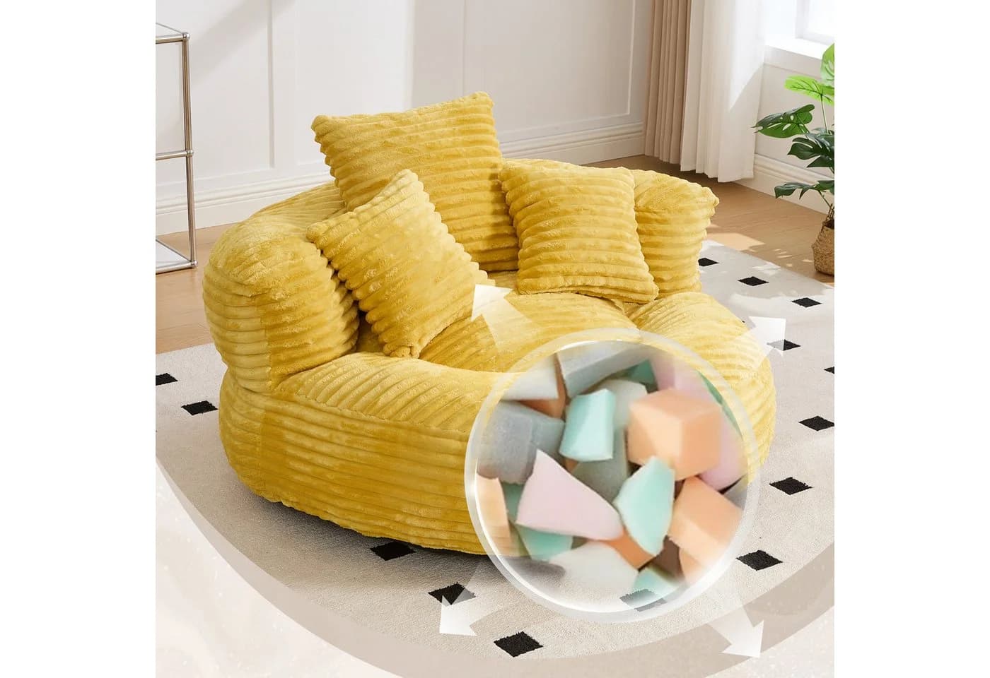 BlingBin Sitzsack Cordstoff-Sofa, Lazy Sofa, Beige, Gelb, Smaragdgrün, Dunkelgrau - Bild 2