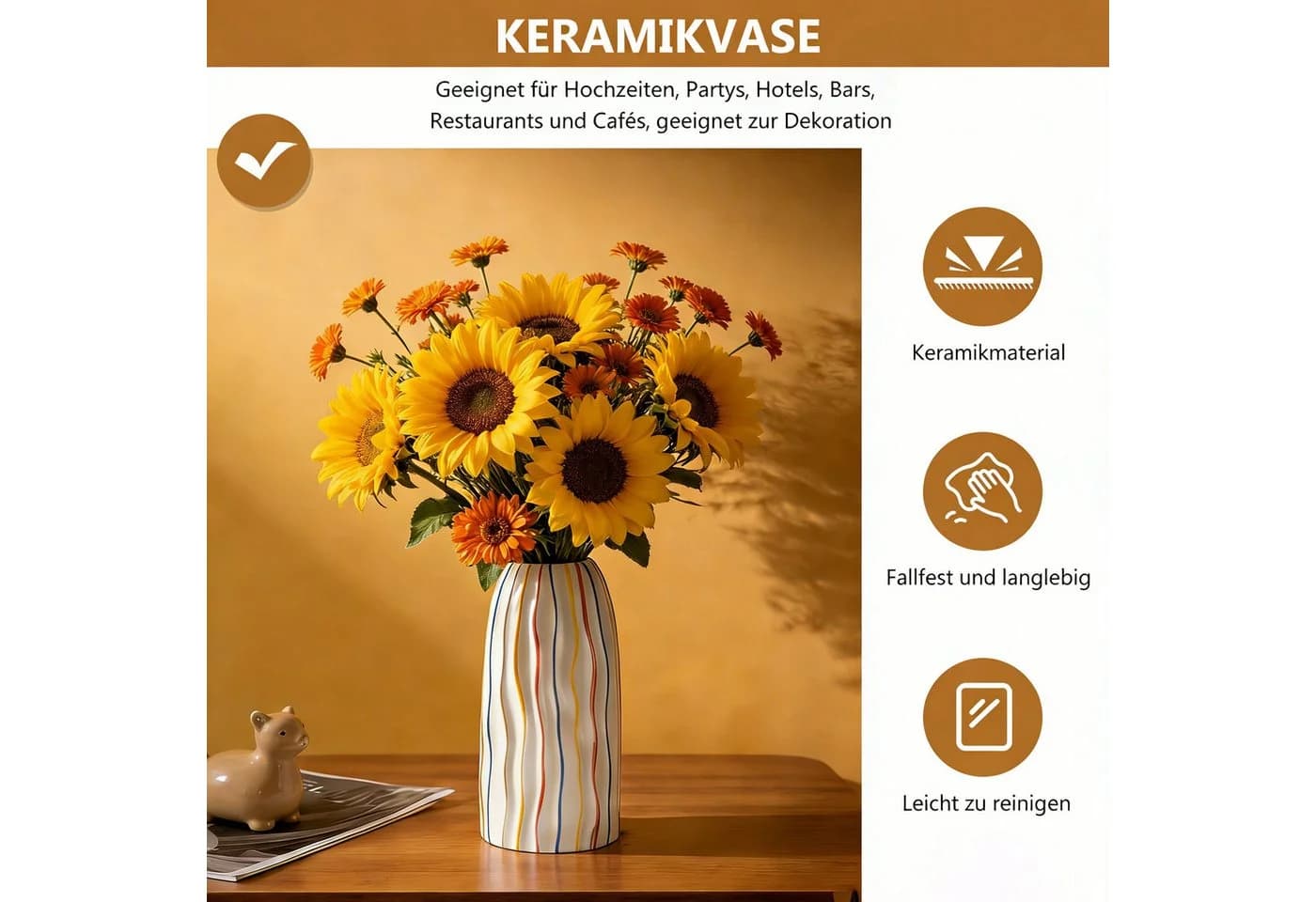 BlingBin Dekovase Keramik Regenbogen Boho-Stil 21,3 cm - Bild 4