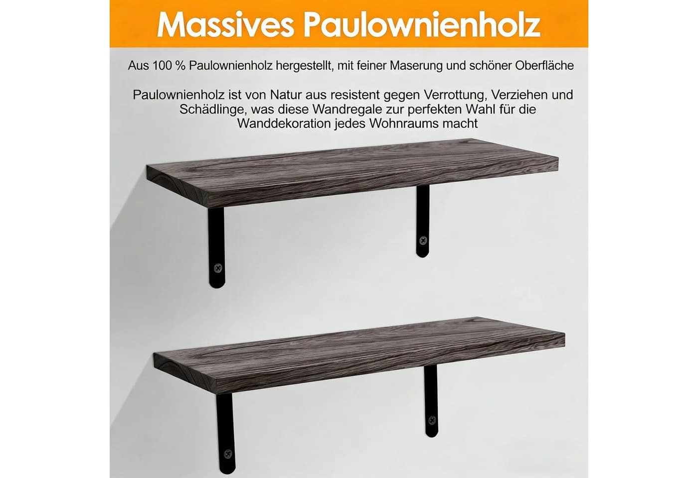 BlingBin Wandregal 3er-Set mit Drahtkorb Paulownia-Holz - Bild 5