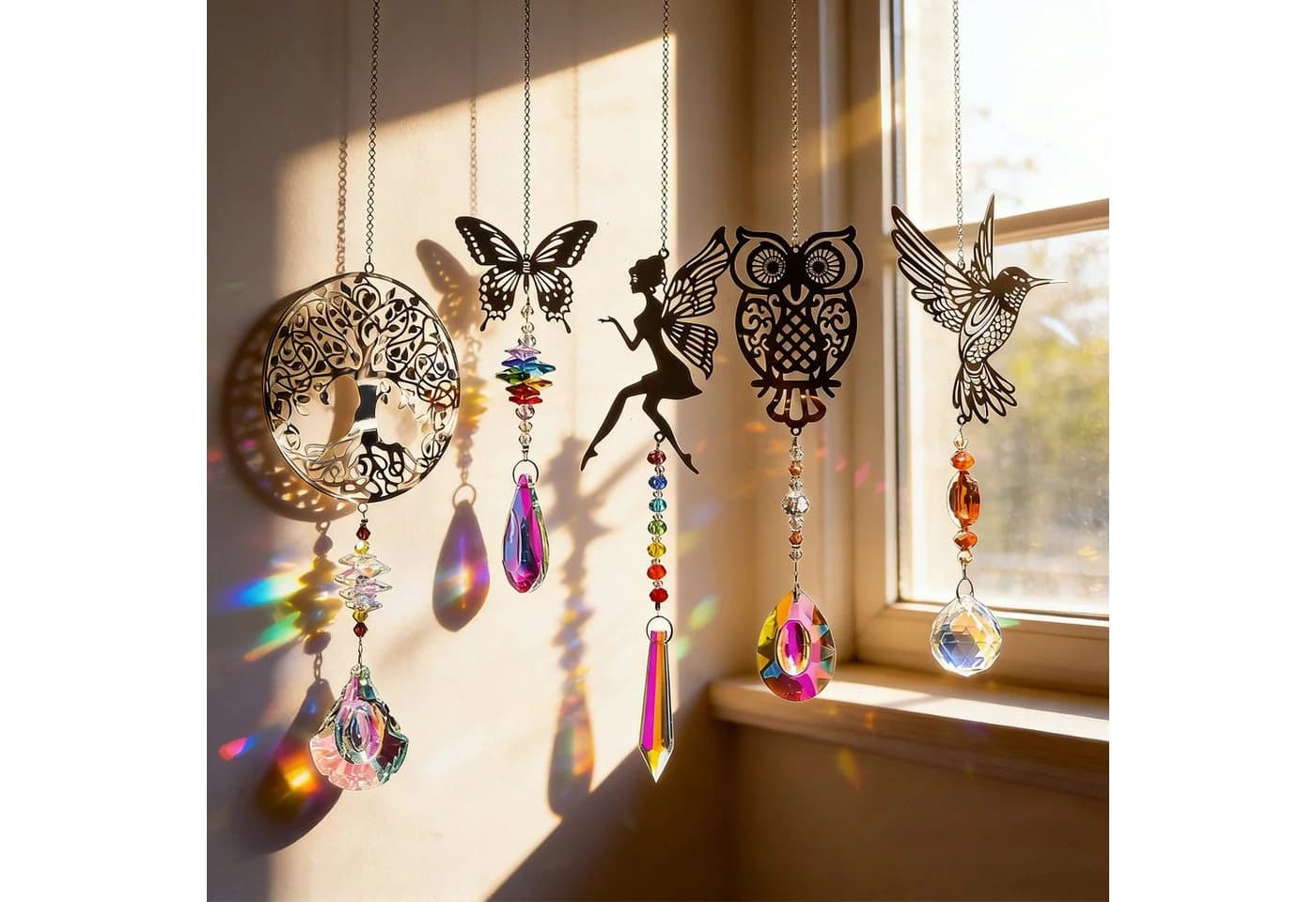 BlingBin Fensterdekoration Sonnenfänger Kristall 5 Stück Silber Transparent