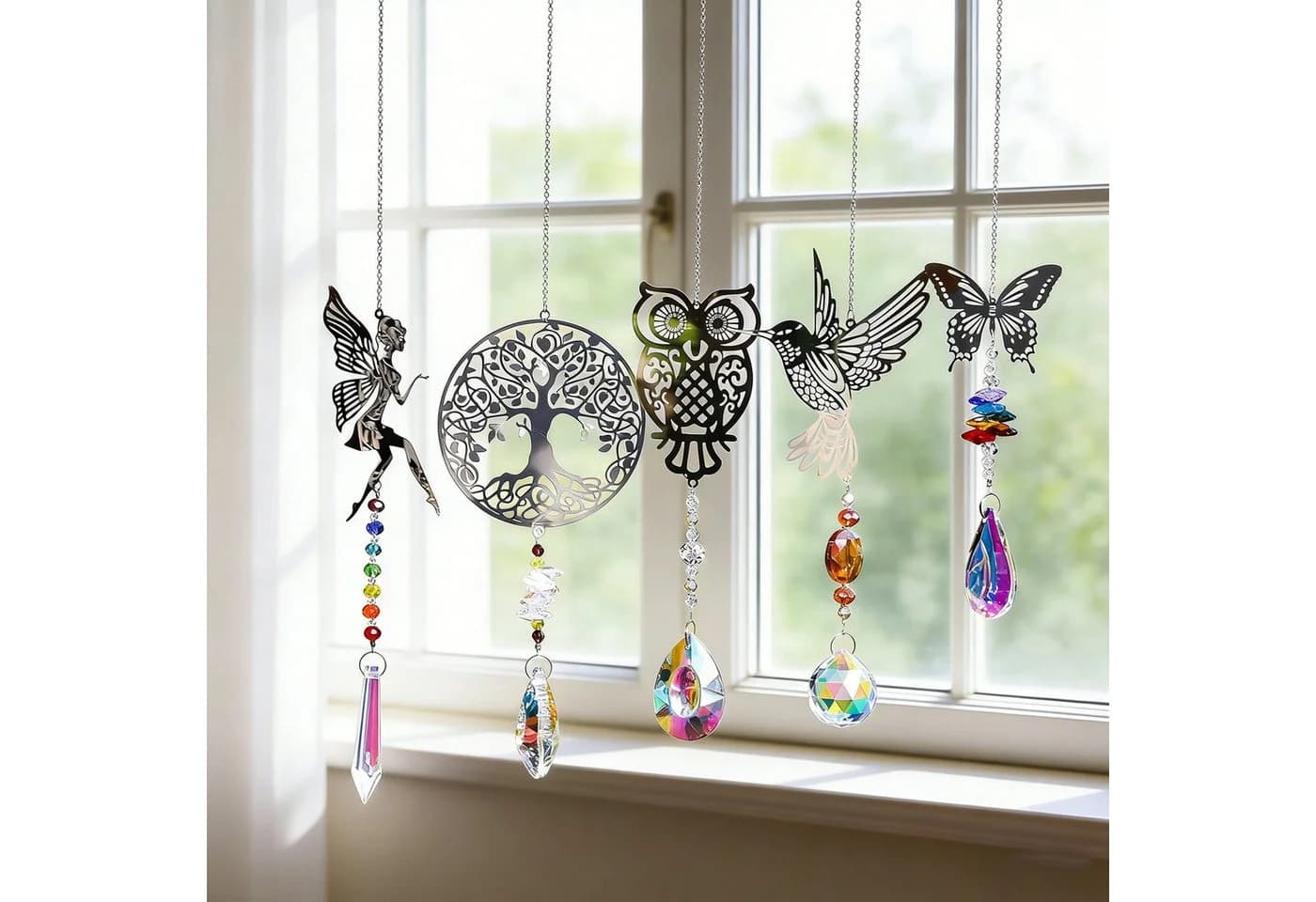 BlingBin Fensterdekoration Sonnenfänger Kristall 5 Stück Silber Transparent - Bild 3