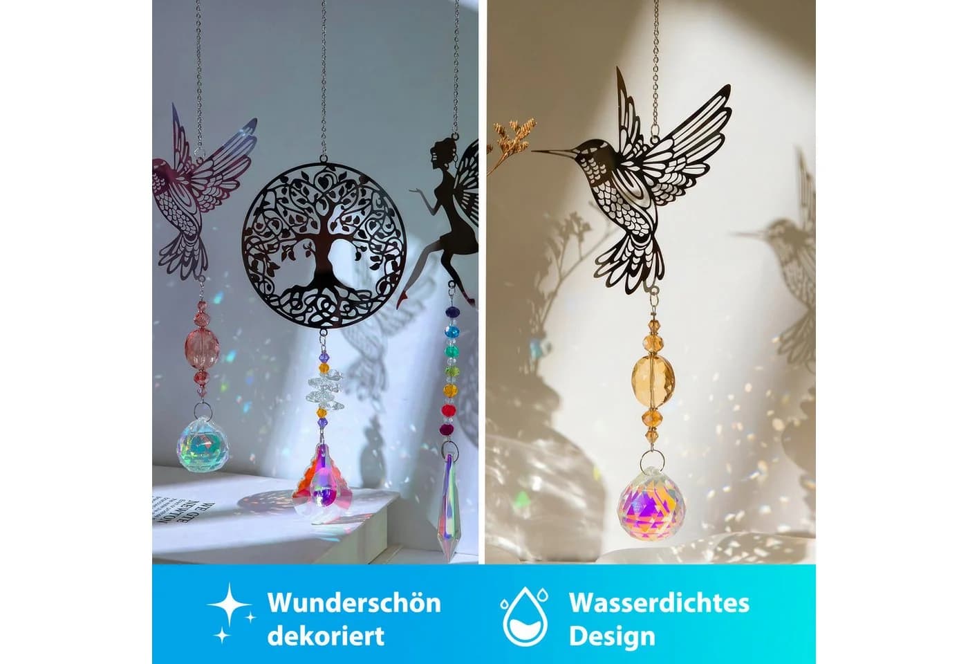 BlingBin Fensterdekoration Sonnenfänger Kristall 5 Stück Silber Transparent - Bild 5