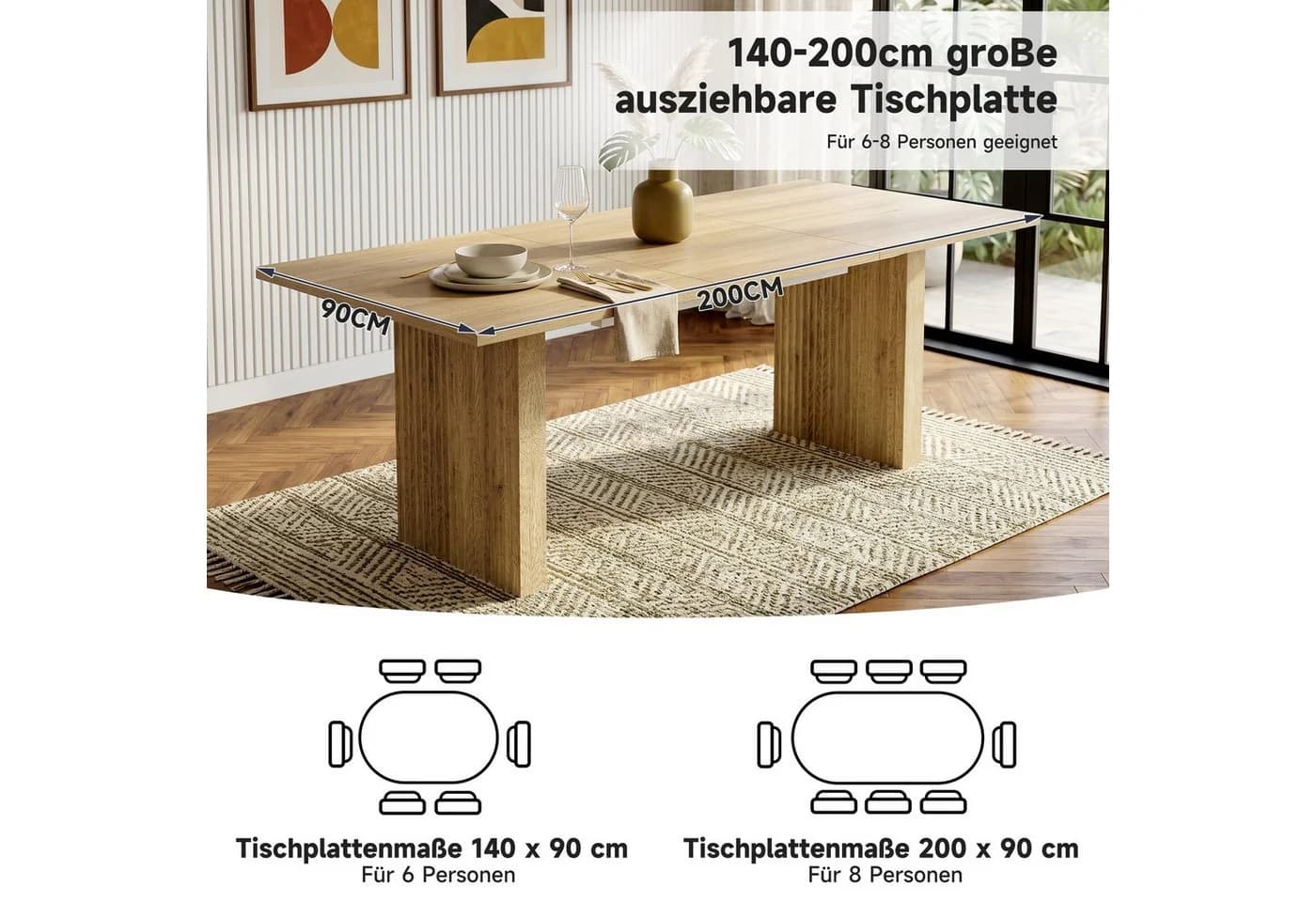 BlingBin Ausziehbarer Esstisch Holzoptik Modern - Bild 5