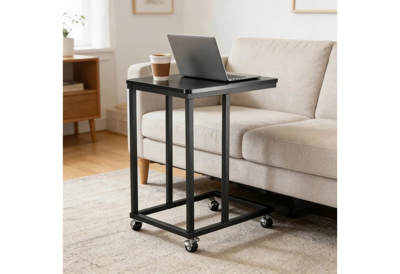 BlingBin Beistelltisch C-Form Schwarz Vintagebraun Holzoptik