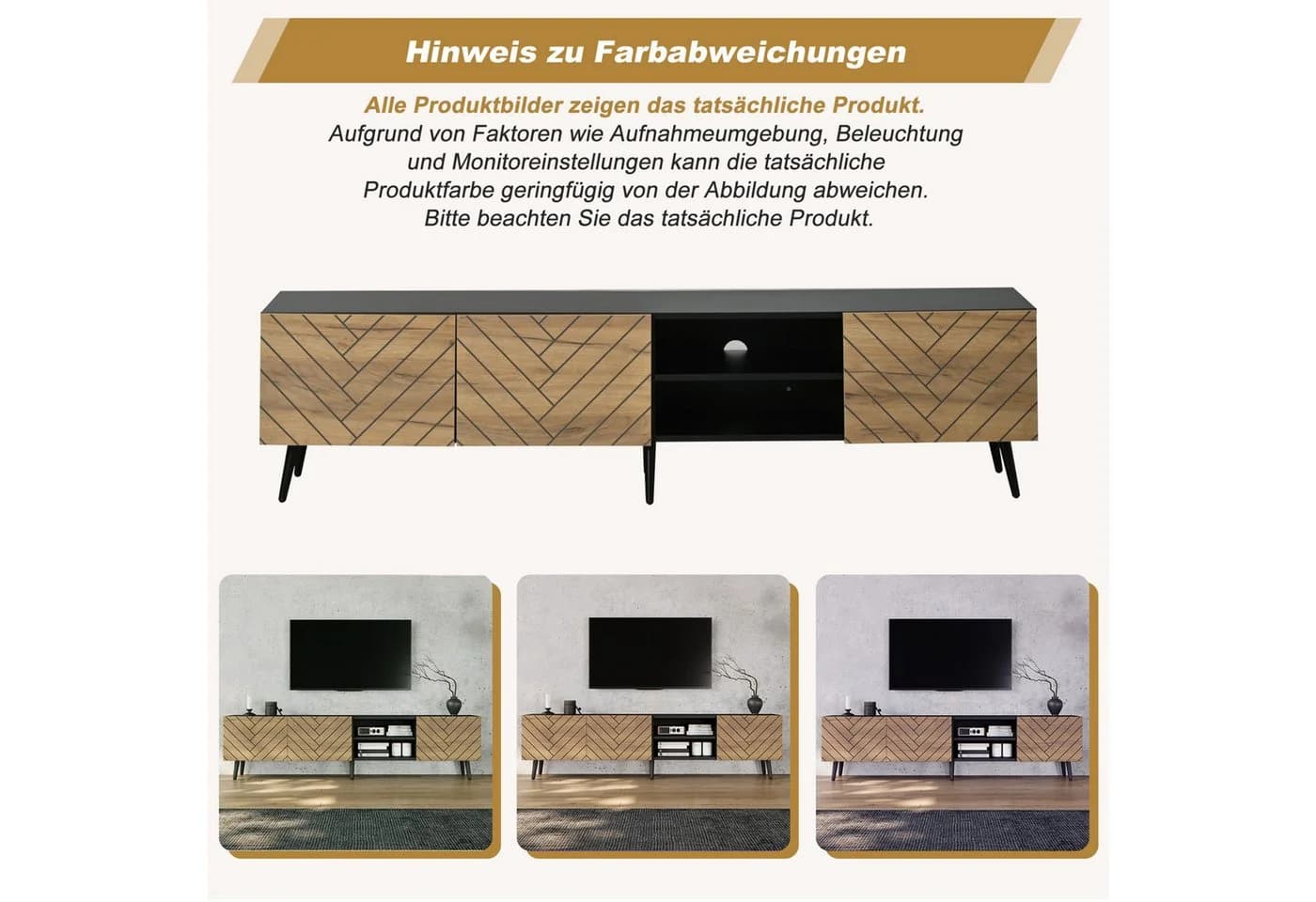 BlingBin TV Lowboard 180 cm mit Fischgrätenfront Schwarz - Bild 5