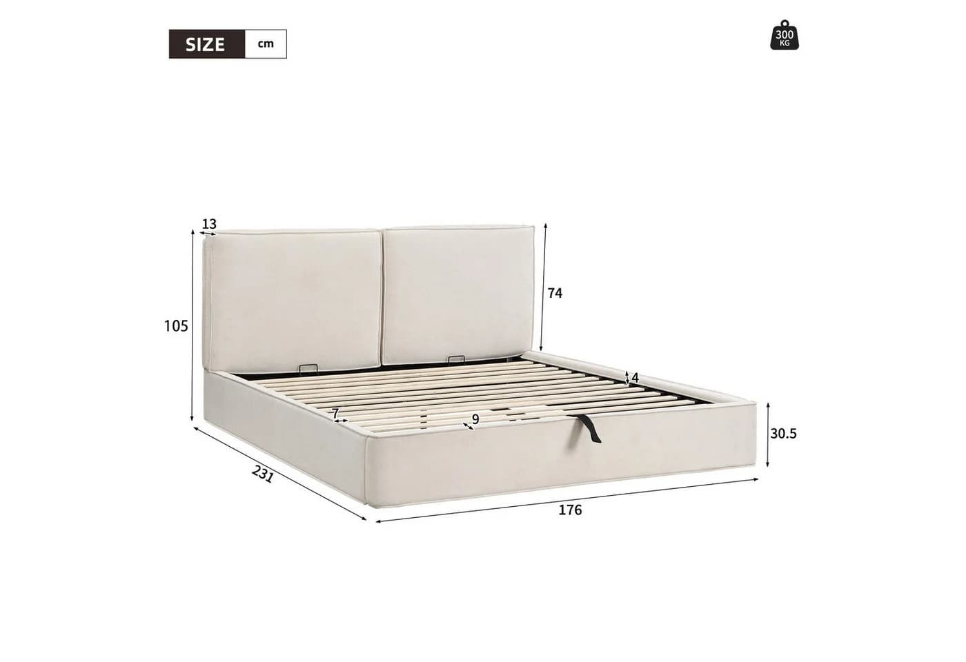 BlingBin Polsterbett 160x200 Beige mit Lattenrost und hydraulischem Stausystem - Bild 3
