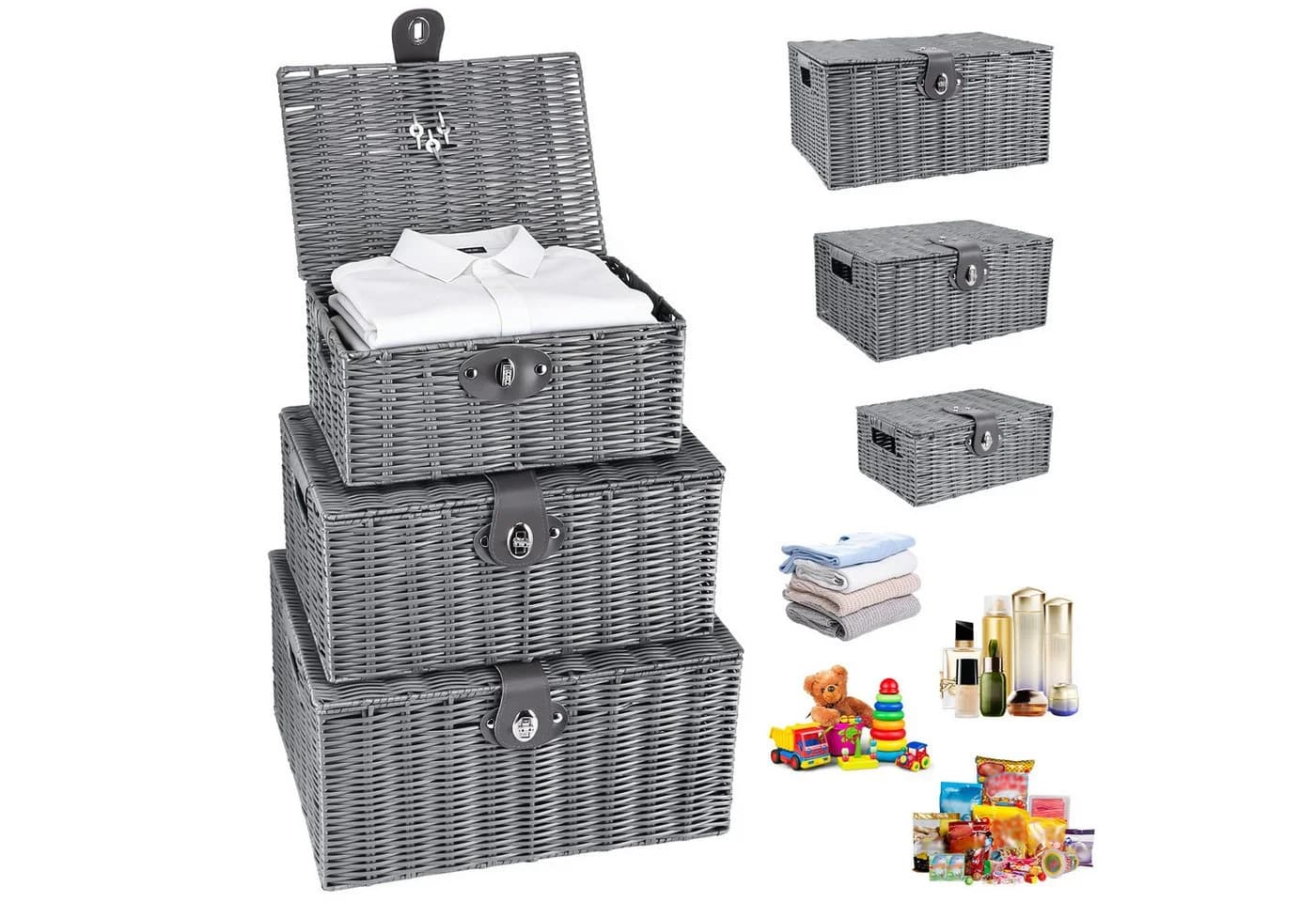 BlingBin Aufbewahrungskorb 3er Set Grau mit Deckel - Bild 2