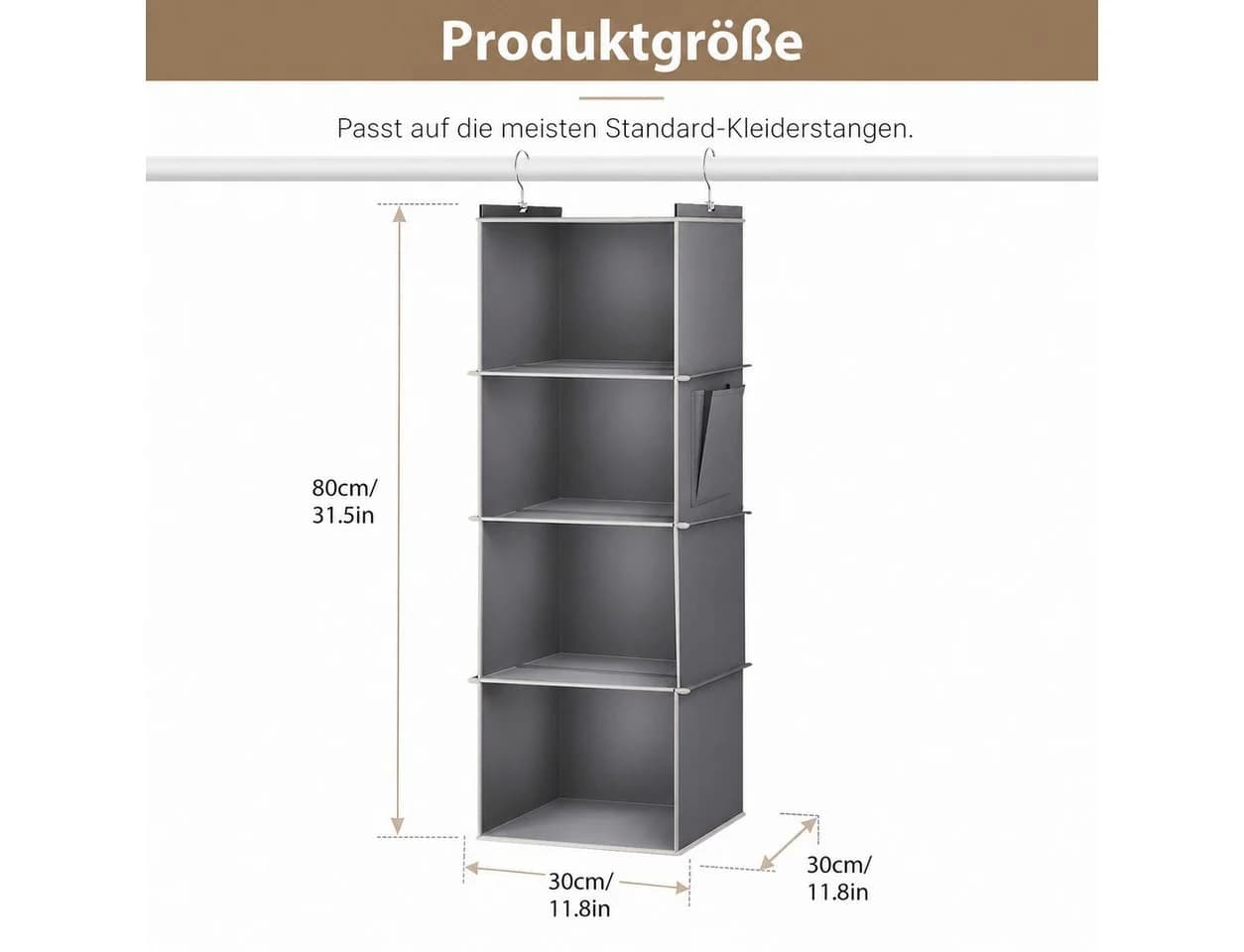 BlingBin Hängeorganizer Grau 4 Fächer Vlies MDF Bambus - Bild 3