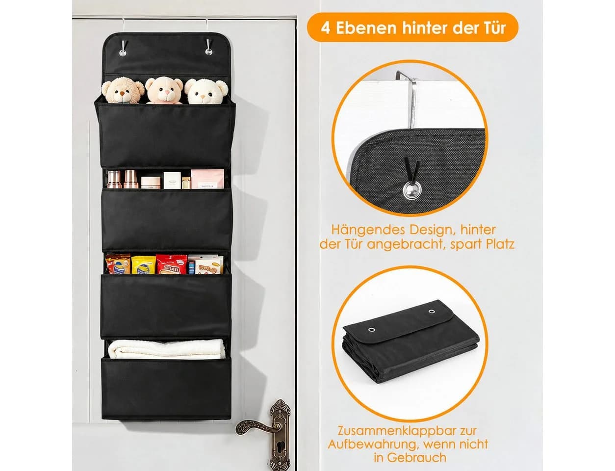 BlingBin Hängeaufbewahrung Organizer Grau/Schwarz mit 4 Fächern - Bild 3