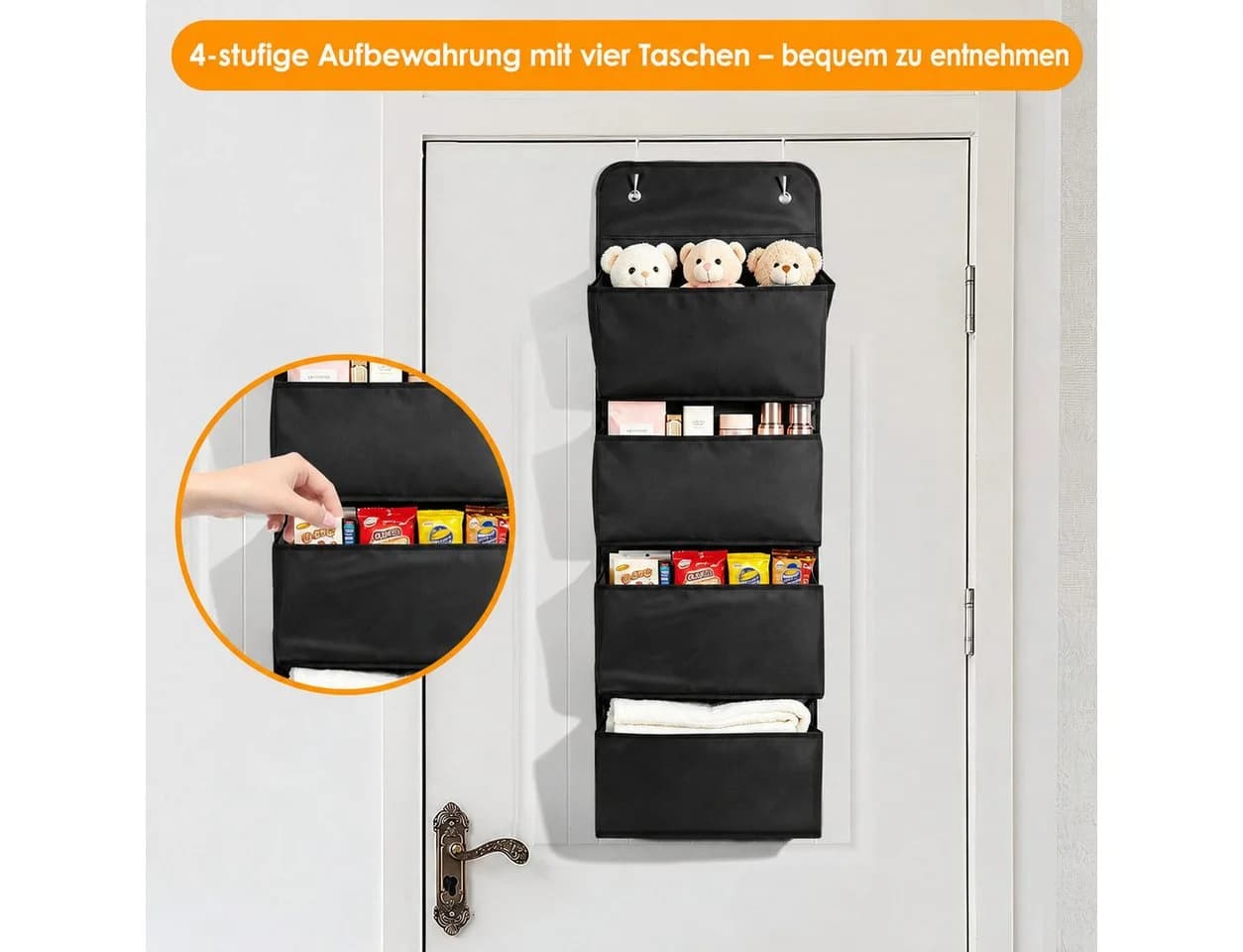 BlingBin Hängeaufbewahrung Organizer Grau/Schwarz mit 4 Fächern - Bild 4