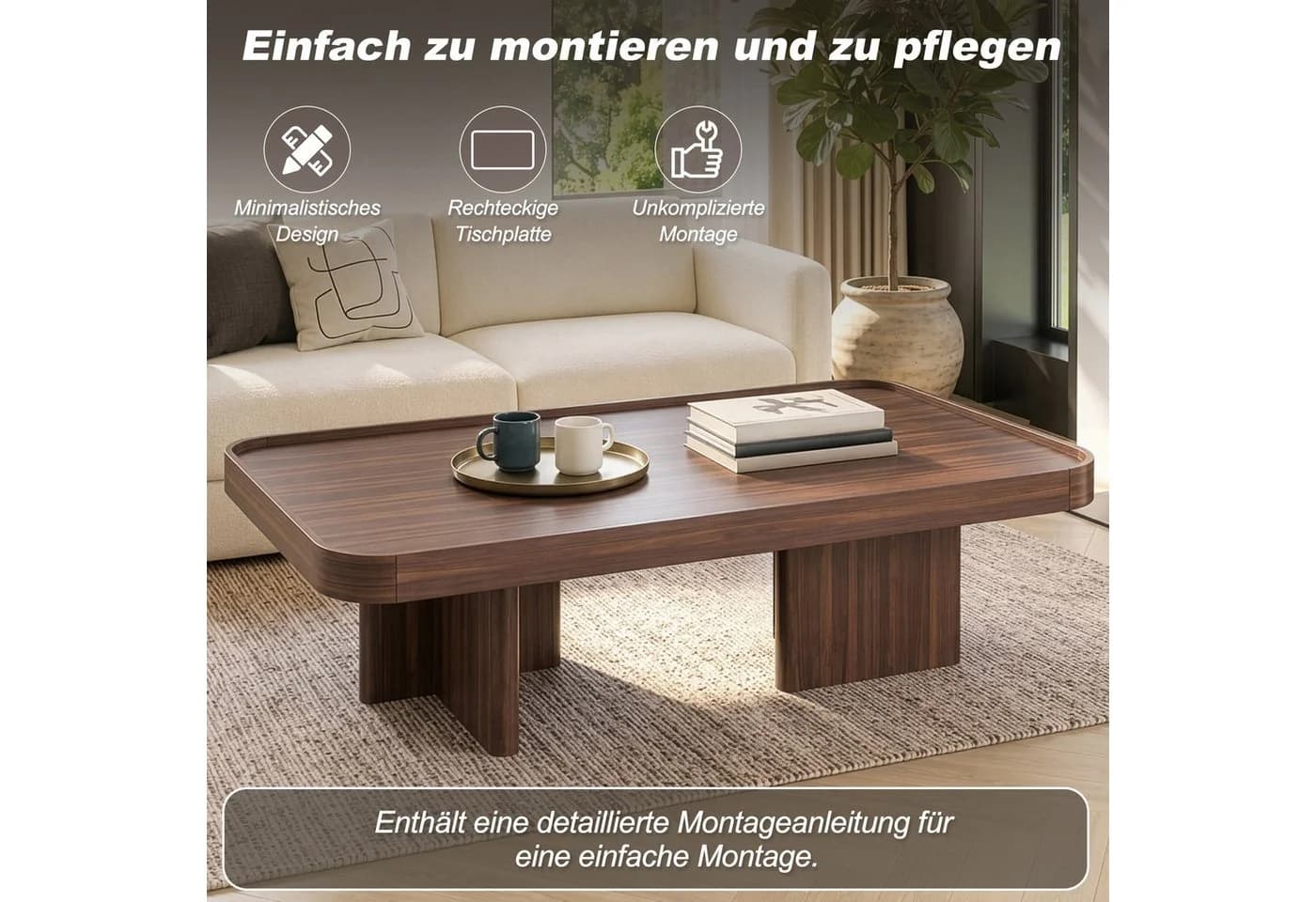 BlingBin Couchtisch rechteckig Walnussoptik mit erhöhtem Rand - Bild 3