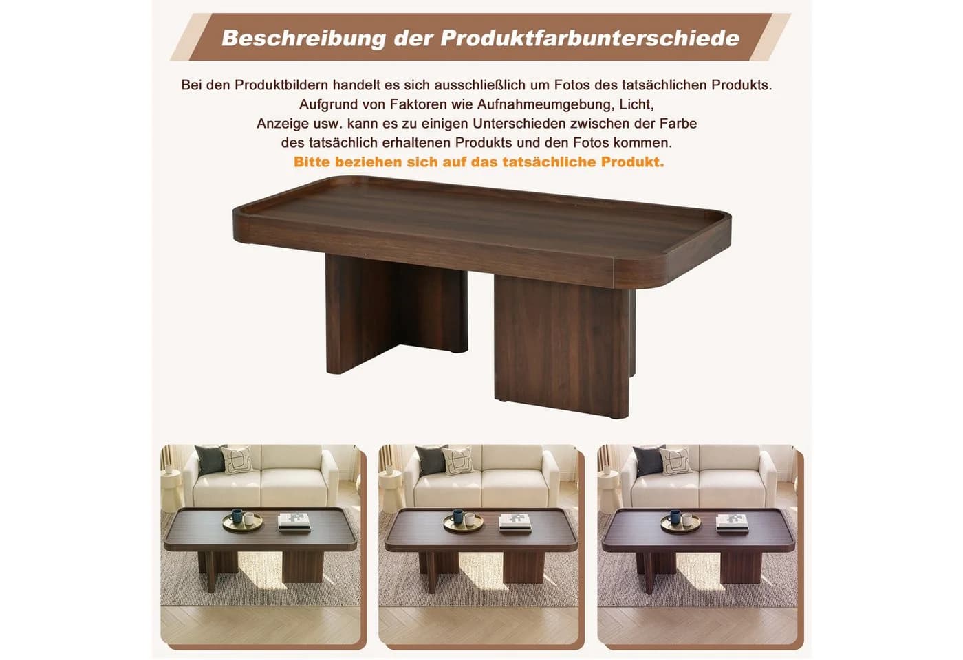 BlingBin Couchtisch rechteckig Walnussoptik mit erhöhtem Rand - Bild 4