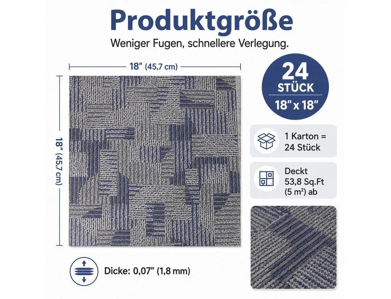 BlingBin Selbstklebende Teppichfliese Grau-Blau 45,7x45,7 cm - Bild 3