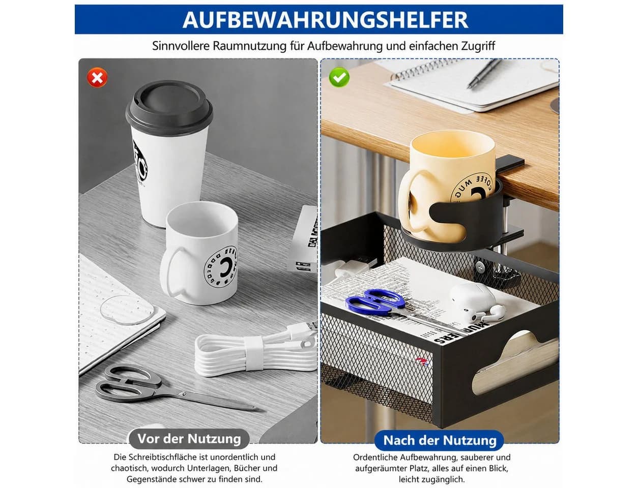 BlingBin Untertisch-Organizer mit Getränkehalter 360° drehbar - Bild 3