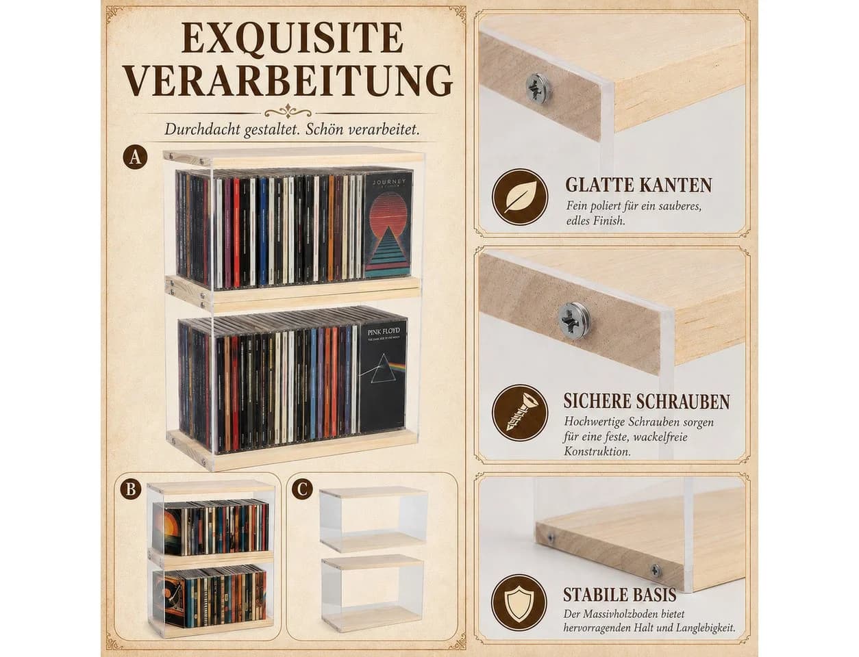 BlingBin CD-Regal 2-tlg. Holz & Acryl Stapelbar Transparent - Bild 5