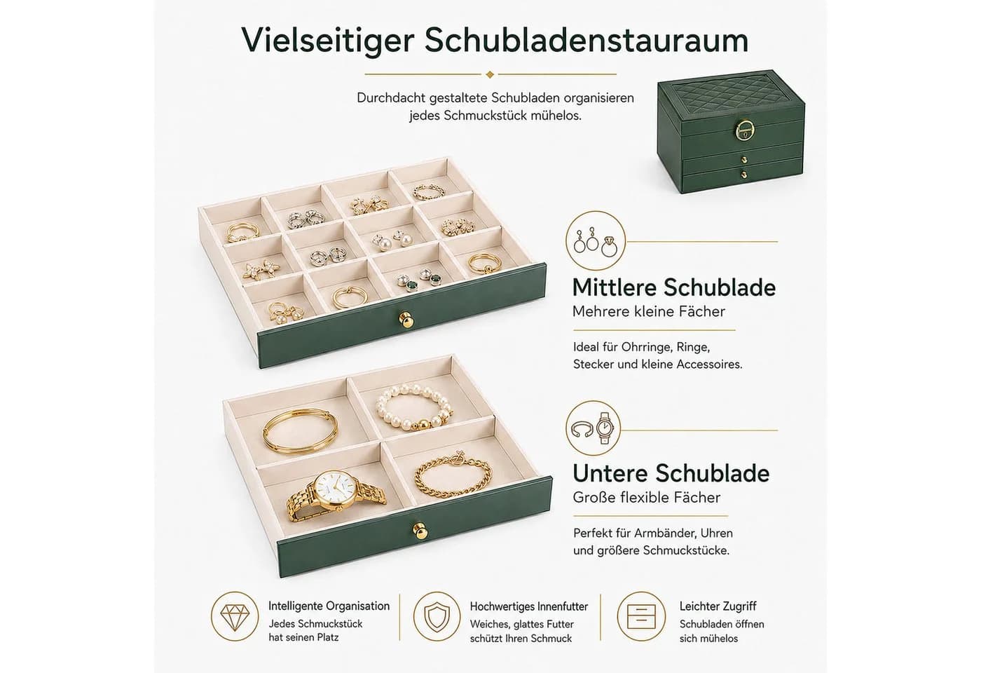 BlingBin Schmuckkasten 3 Ebenen 2 Schubladen abschließbar - Bild 5