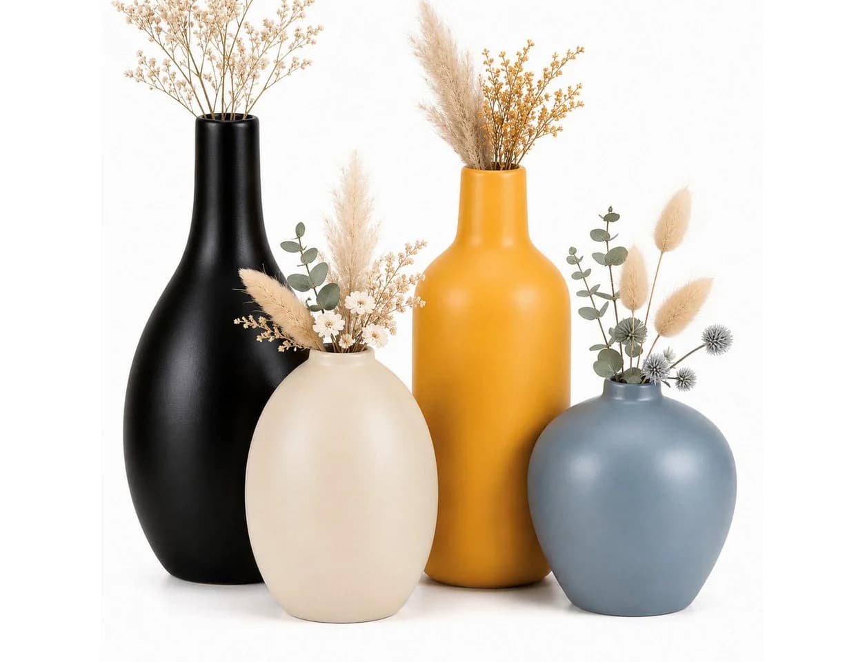 BlingBin 4er-Set Keramikvasen Schwarz Beige Gelb Hellblau - Bild 2