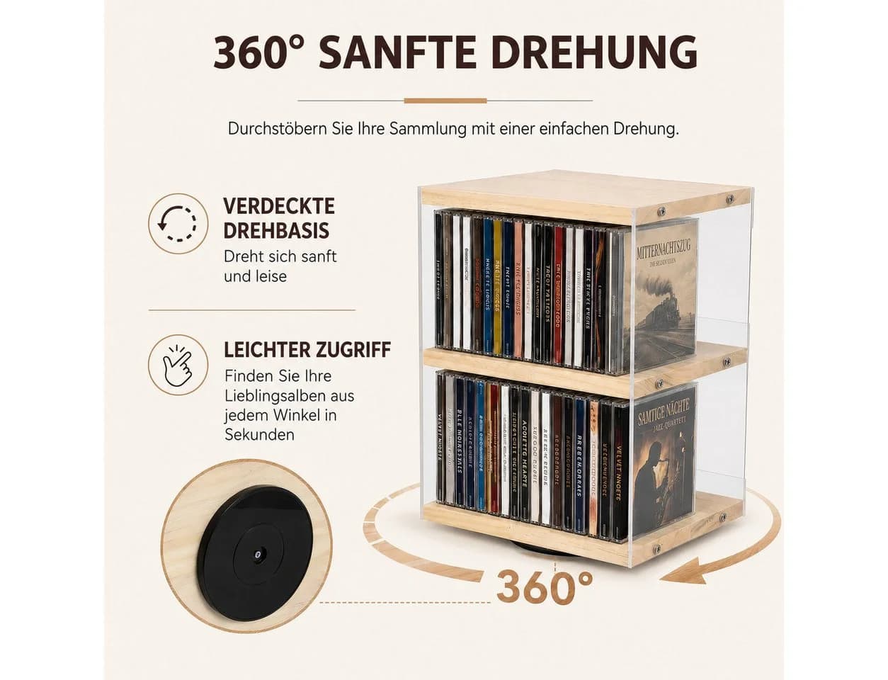 BlingBin Drehbares CD-Regal 2 Ebenen Holz Acryl - Bild 3