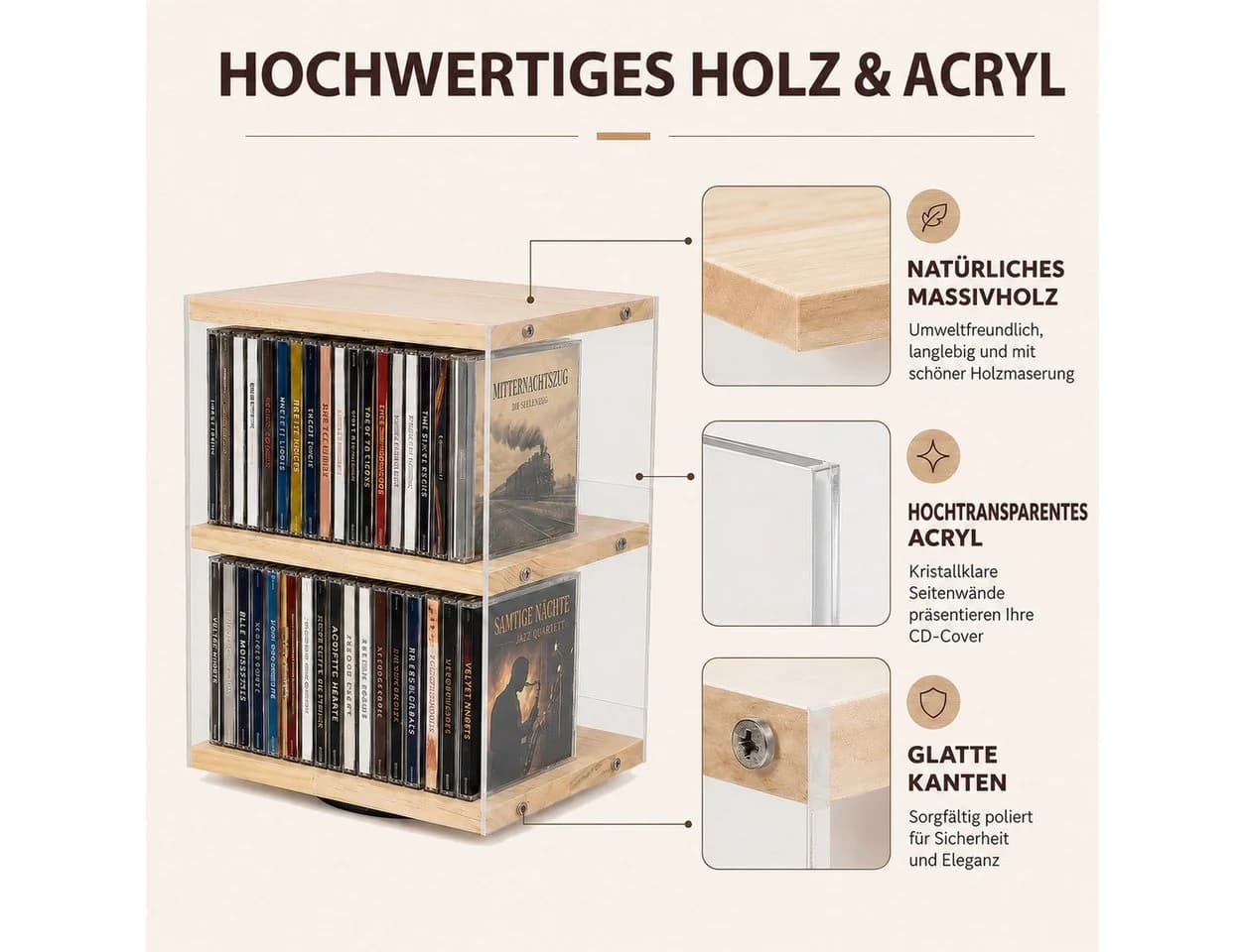 BlingBin Drehbares CD-Regal 2 Ebenen Holz Acryl - Bild 5