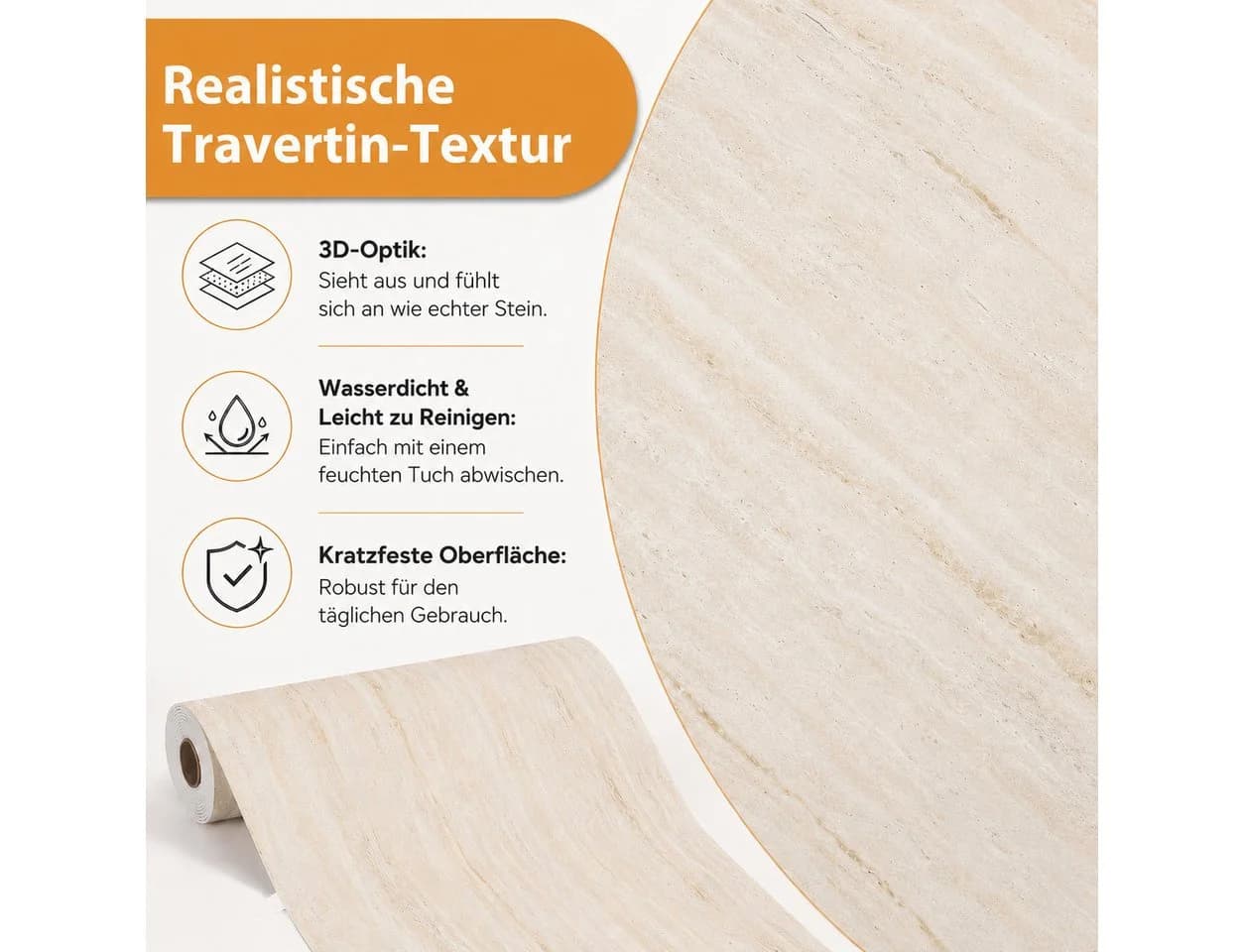 BlingBin Wandfolie Travertin Steinoptik Selbstklebend Grau - Bild 3