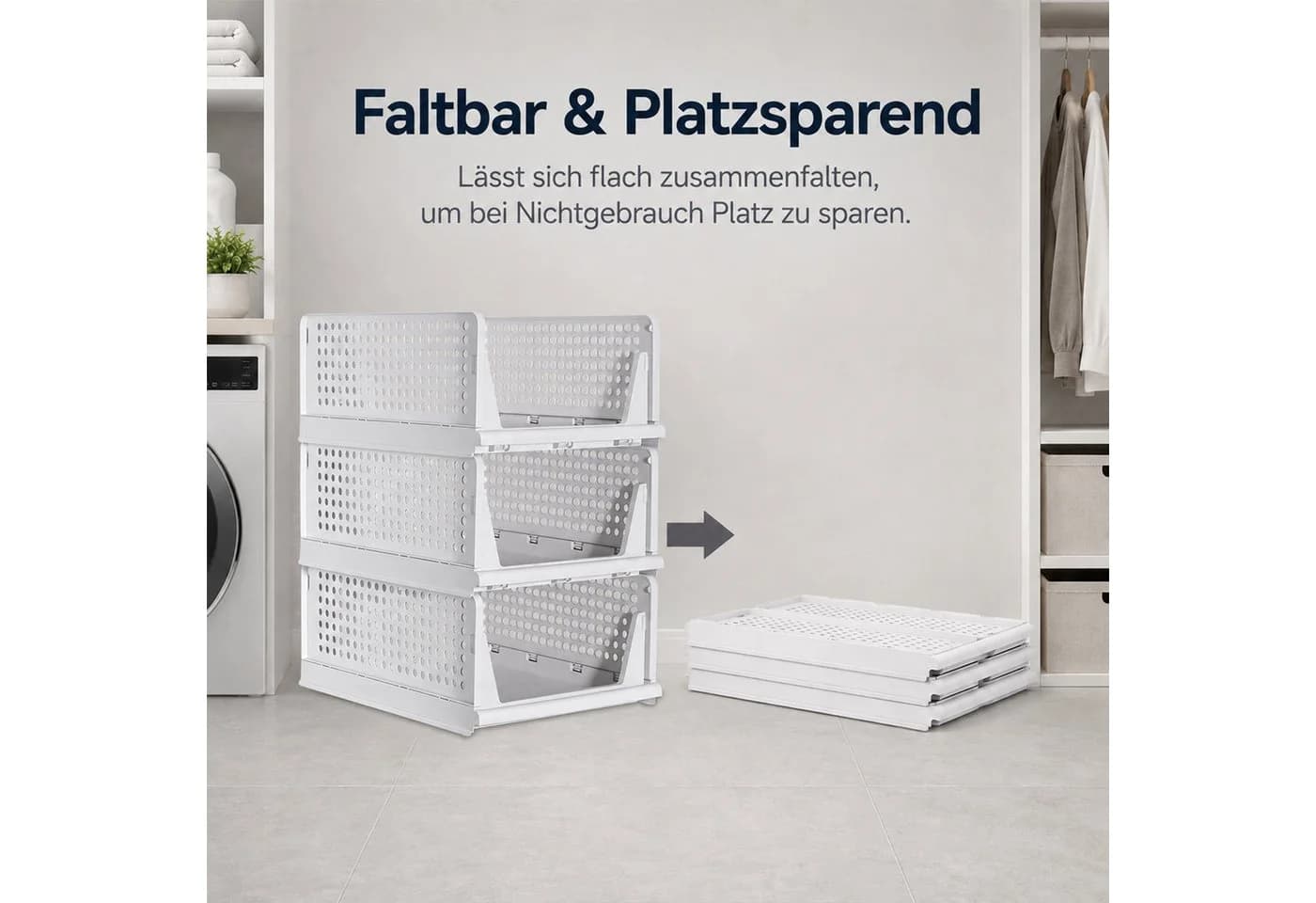 BlingBin Aufbewahrungskorb 3er Set Weiß Stapelbar Ausziehbar - Bild 5