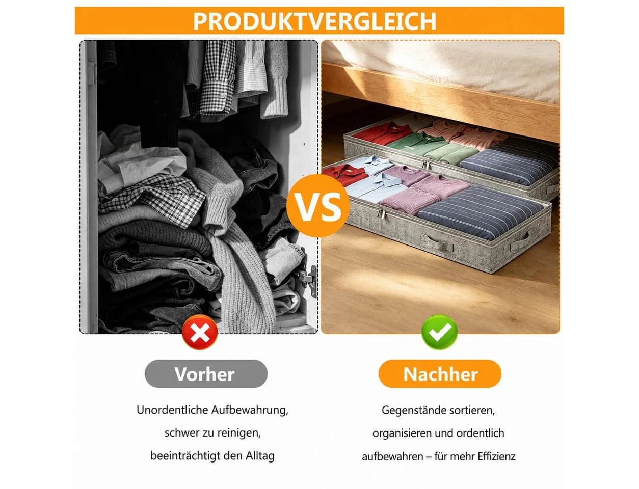 BlingBin Unterbettkommode 4er-Set Grau mit transparentem Deckel - Bild 4