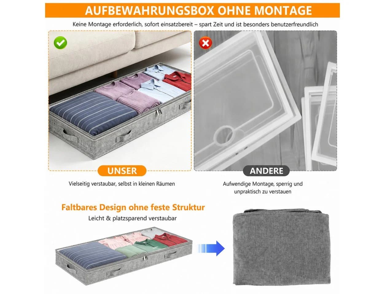 BlingBin Unterbettkommode 4er-Set Grau mit transparentem Deckel - Bild 5