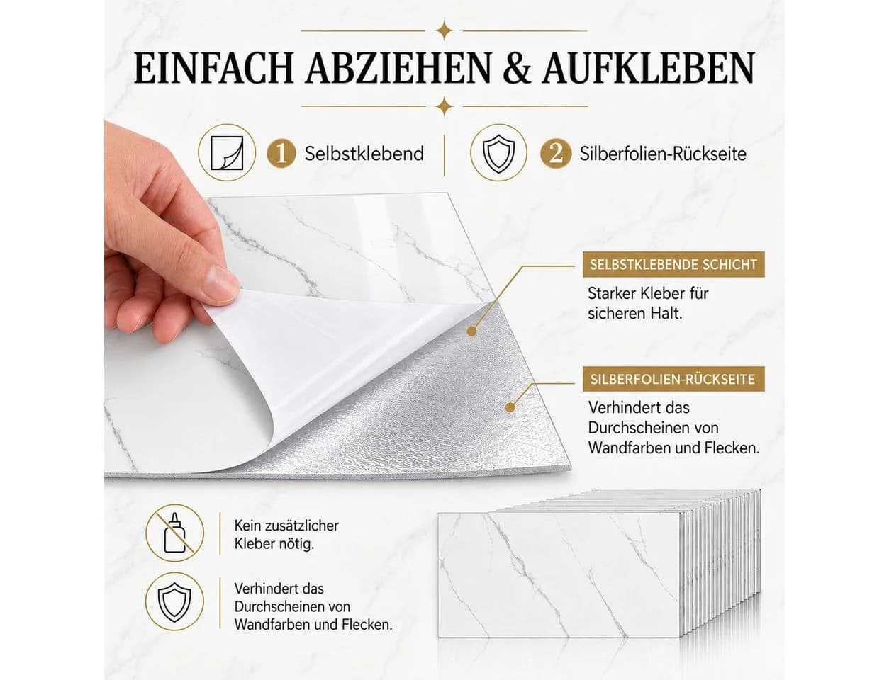LEMLIT Selbstklebende Wandpaneele Marmoroptik 60x30cm 20er Set - Bild 4