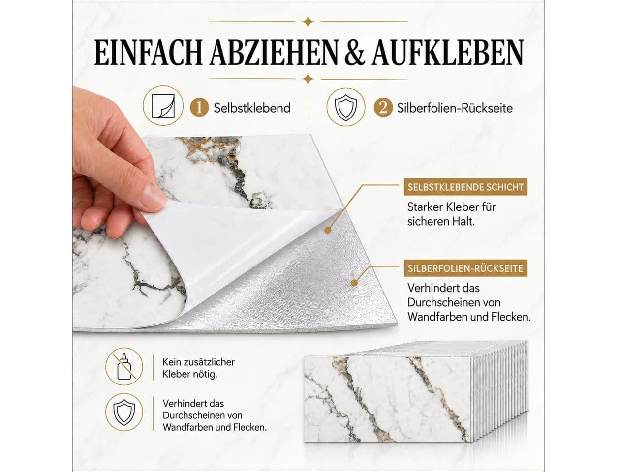LEMLIT Selbstklebende Wandpaneele Marmoroptik Grau 60x30cm - Bild 4