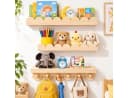 LEMLIT Wandregal 3er-Set Kinderregal Kiefernholz mit 6 Haken Bild 1
