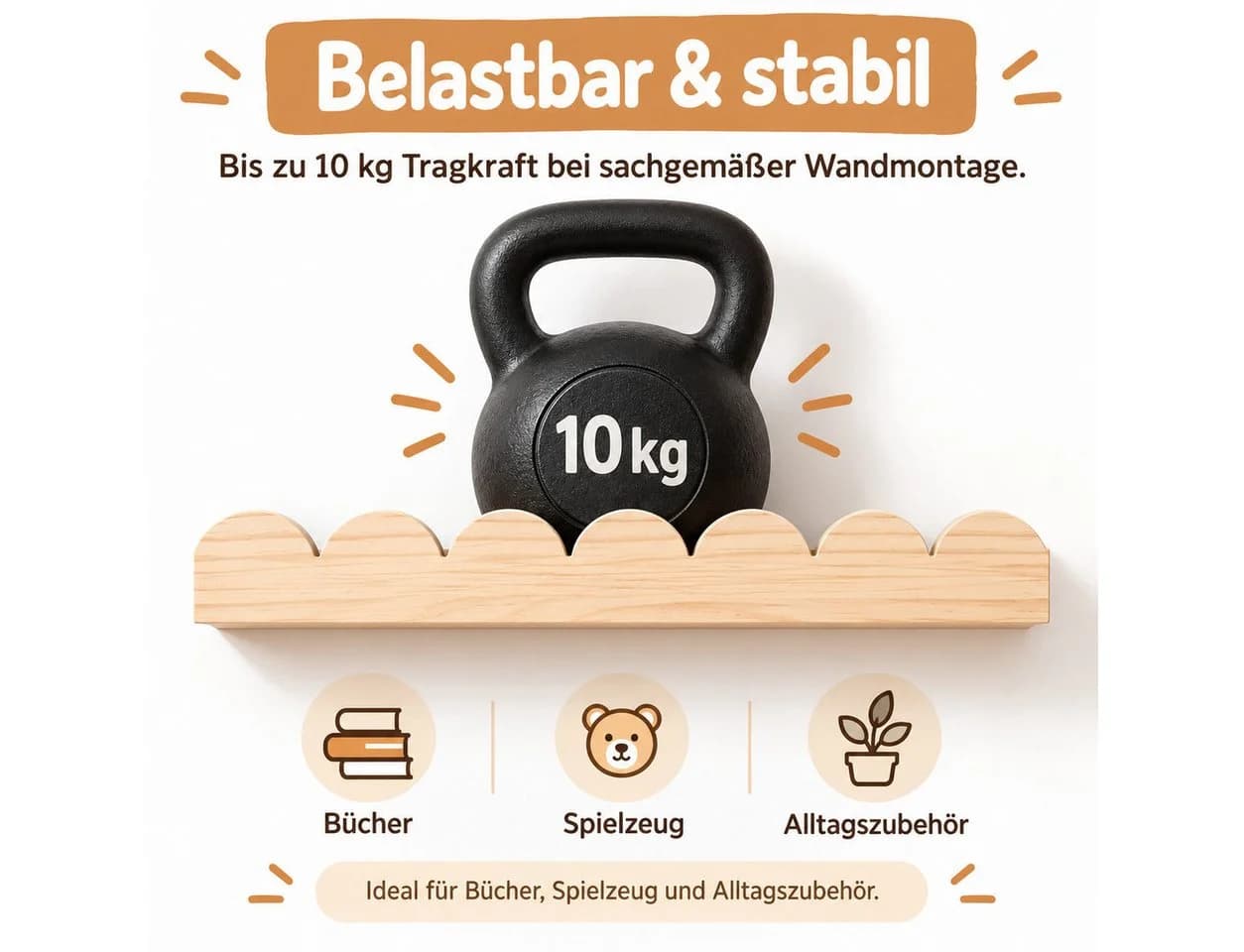 LEMLIT Wandregal 3er-Set Kinderregal Kiefernholz mit 6 Haken - Bild 5