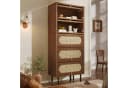 BlingBin Hochschrank Nussbaum mit Rattan Fronten & Metallbeinen Bild 2