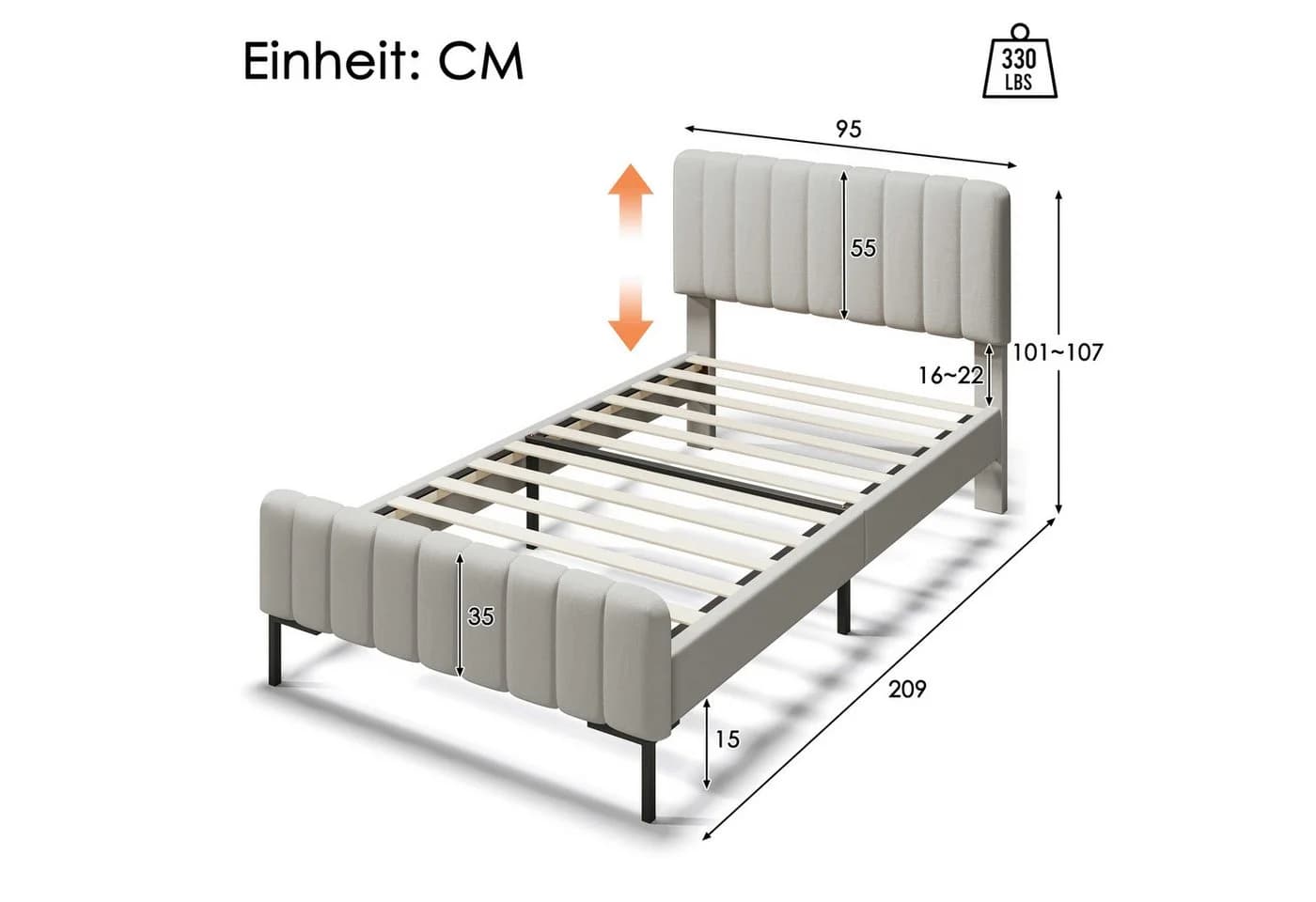 BlingBin Polsterbett 90x200 cm mit Lattenrost & verstellbarem Kopfteil - Bild 3