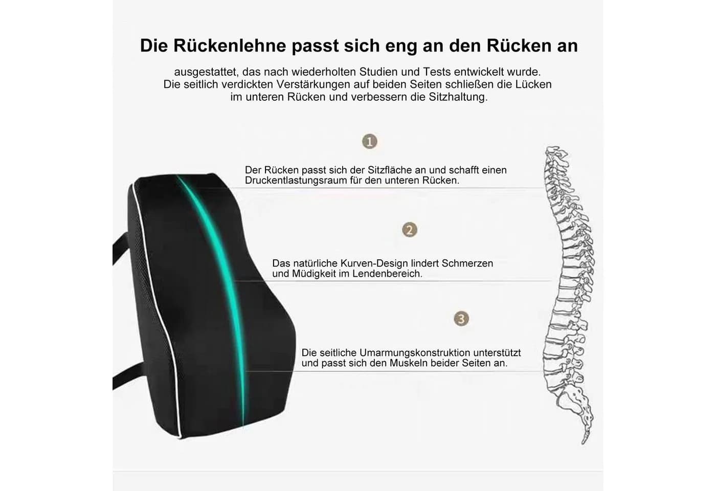 Mutig Rückenkissen Auto Lendenkissen Memory Foam Schwarz - Bild 3