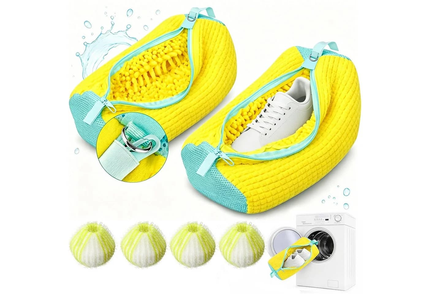 Keyura Schuhwaschbeutel 2 Stück Gelb Polyester-Nylon mit 360° Reinigungsflaum - Bild 2