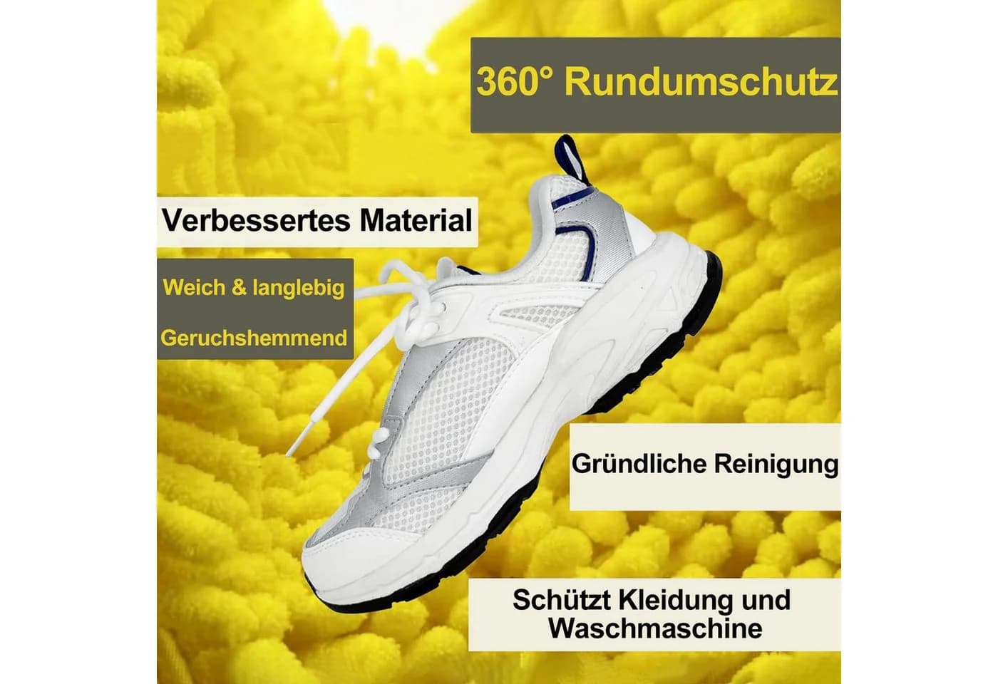 Keyura Schuhwaschbeutel 2 Stück Gelb Polyester-Nylon mit 360° Reinigungsflaum - Bild 3