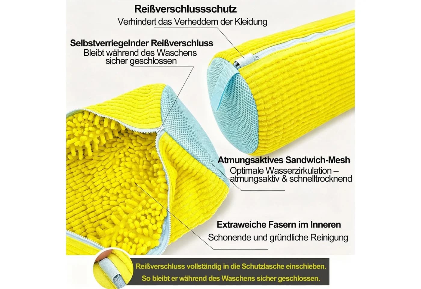Keyura Schuhwaschbeutel 2 Stück Gelb Polyester-Nylon mit 360° Reinigungsflaum - Bild 4