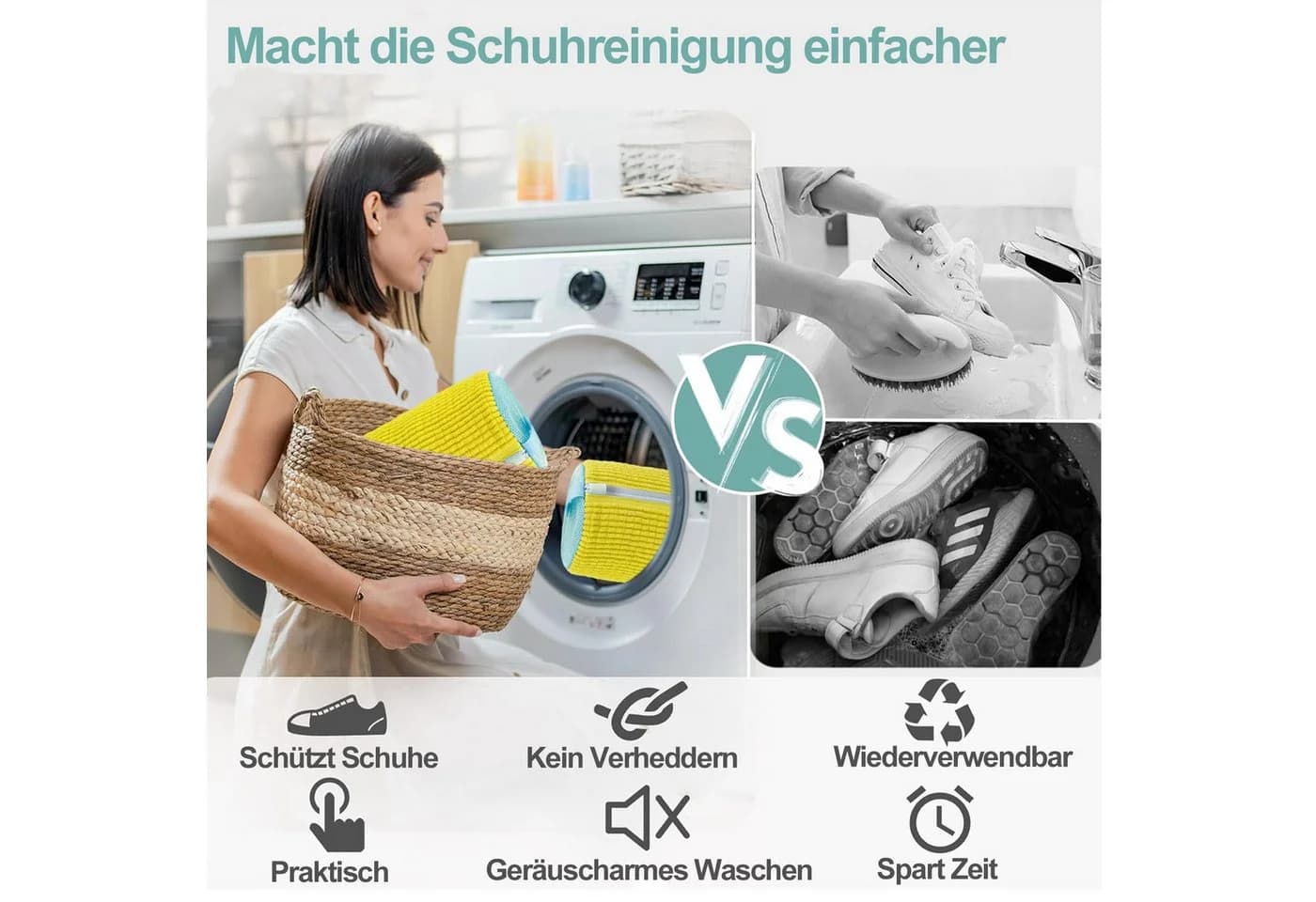 Keyura Schuhwaschbeutel 2 Stück Gelb Polyester-Nylon mit 360° Reinigungsflaum - Bild 5