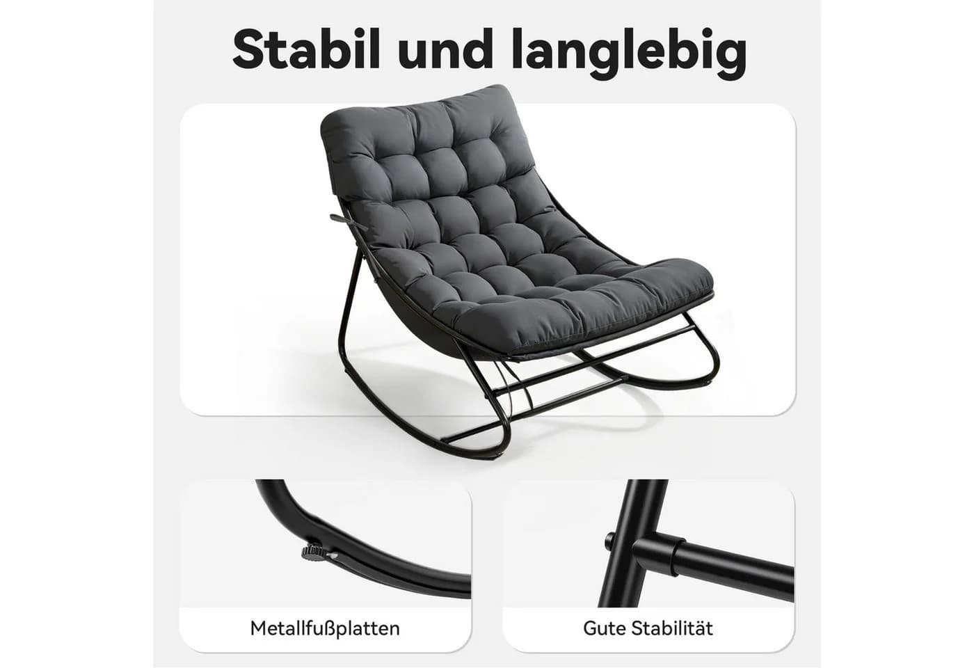 AOXUN Schaukelstuhl Loungesessel Metall Schwarzgrau - Bild 3