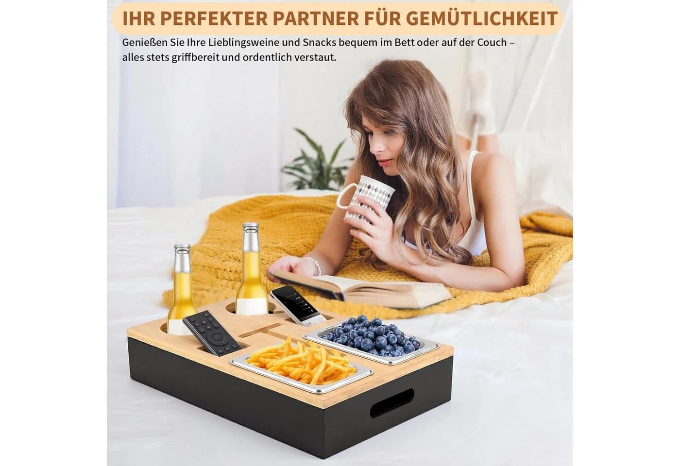 AIMAX Tabletttisch Couchbar Snackbox Schwarz mit 2 Snackschalen - Bild 3