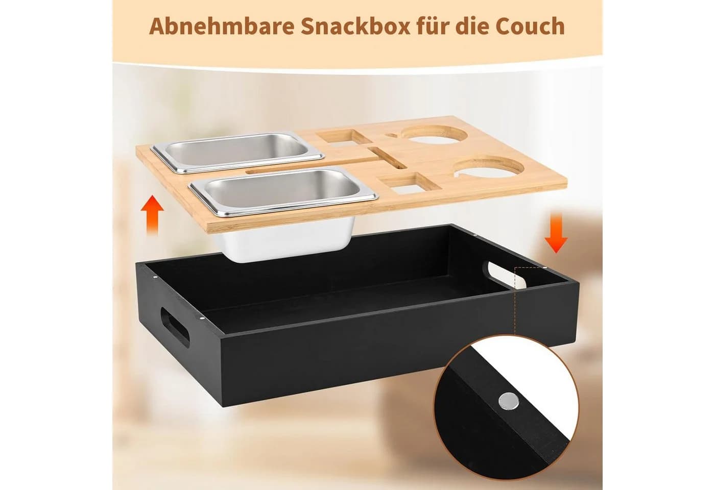 AIMAX Tabletttisch Couchbar Snackbox Schwarz mit 2 Snackschalen - Bild 5