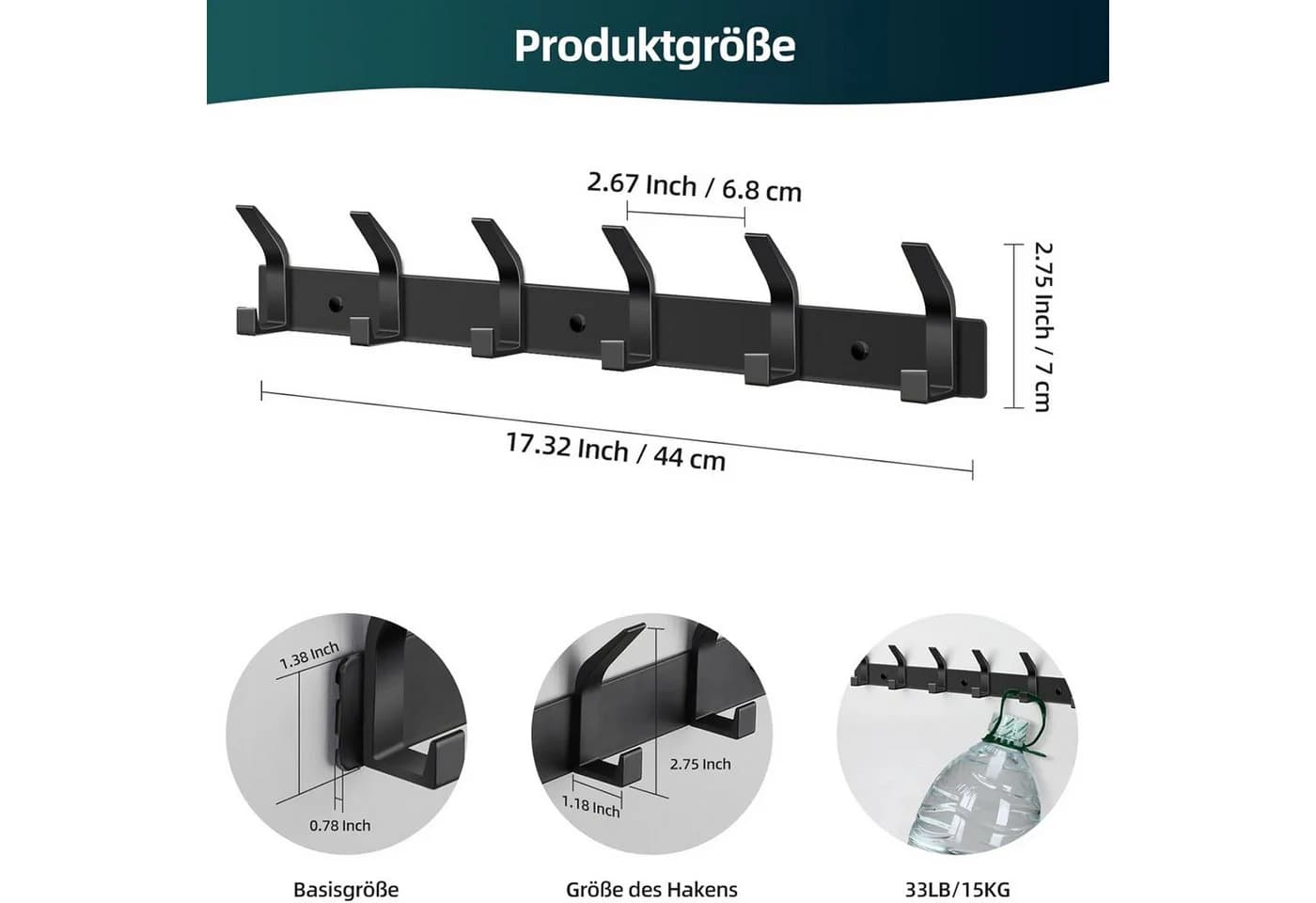 AIMAX Garderobenhaken Wandgarderobe aus Metall Schwarz 2 Stück