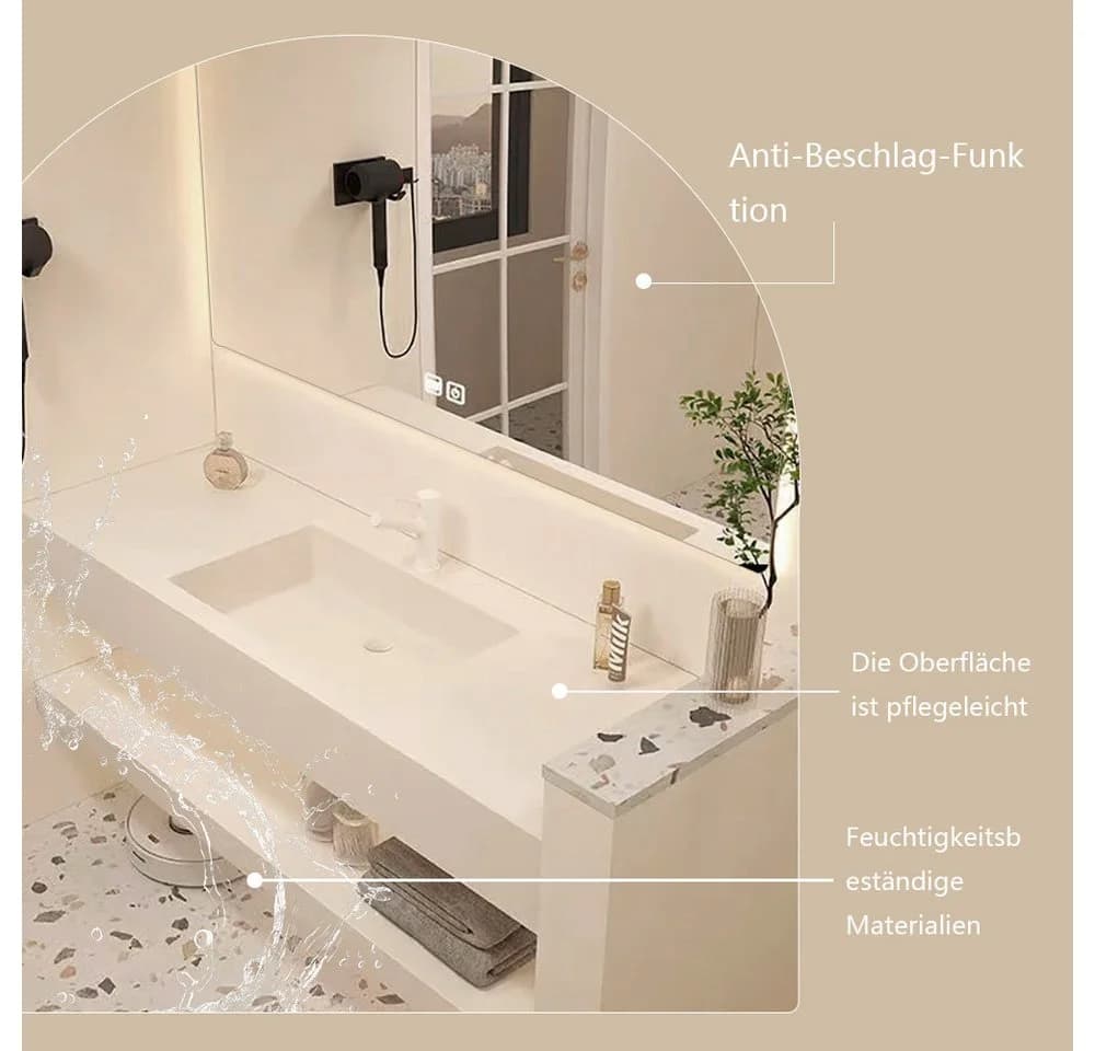 Muxing Badmöbel-Set mit Sinterstein-Waschbecken, LED-Spiegel & Ablagebrett - Bild 5