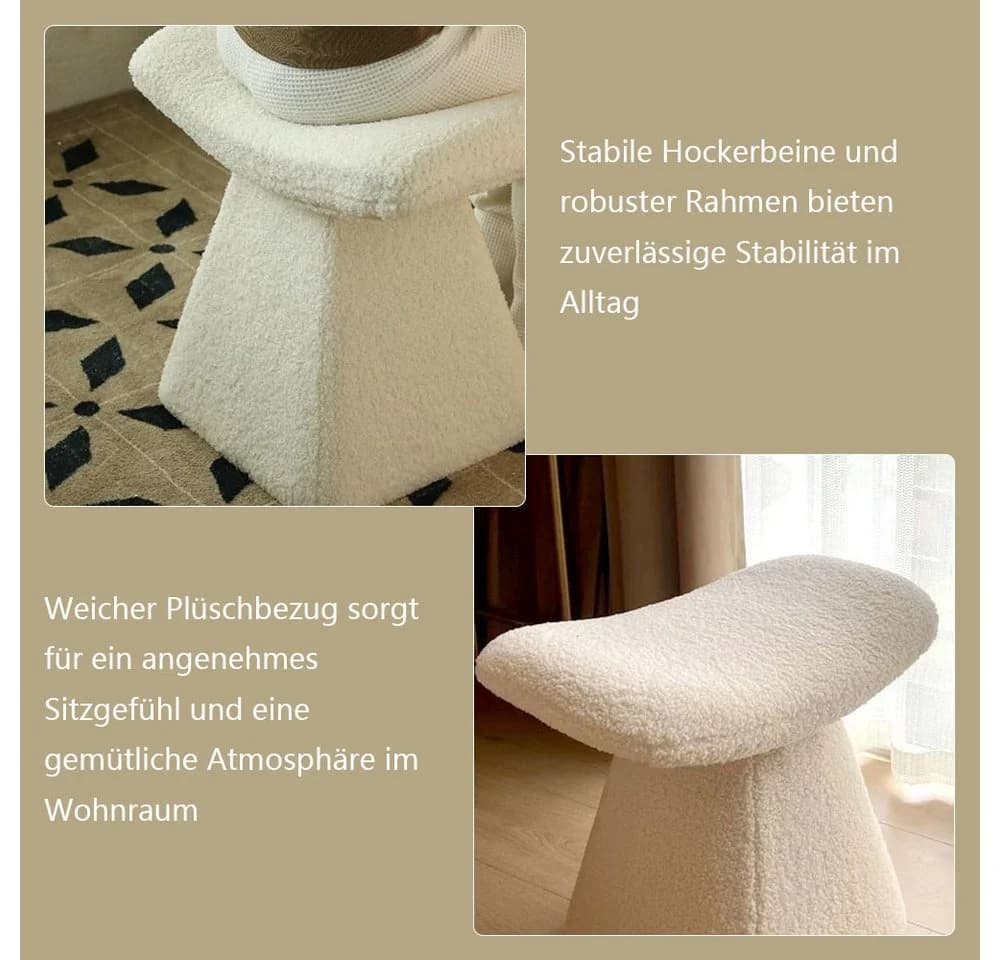 Muxing Sitzhocker Plüschhocker Weiß mit Schwammfüllung - Bild 5